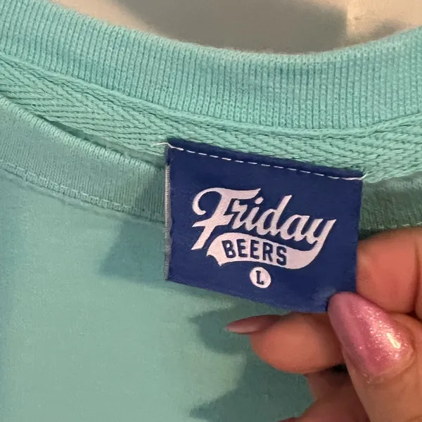 Weekend Living Almost Friday Teal Sweatshirt Size Large - Image 3