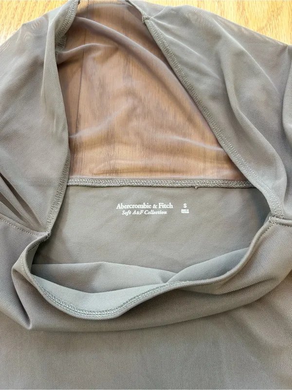 Abercrombie & Fitch Soft A&F Collection Square Neck Mesh Bodysuit Taupe Small‎ - Image 4