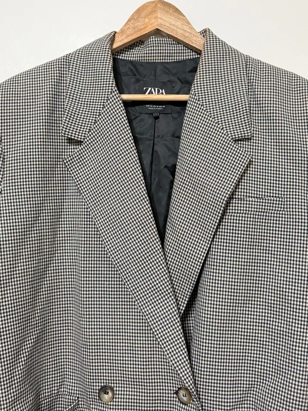 ZARA Houndstooth Blazer Size Medium Blogger Fav Women’s Double Breasted - Image 4