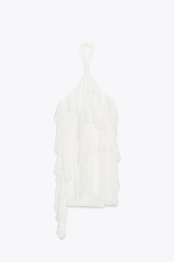 Zara Elegent Cream Halter-Tiered Women's Ruffeled Bohemian Mini Dress - Image 8