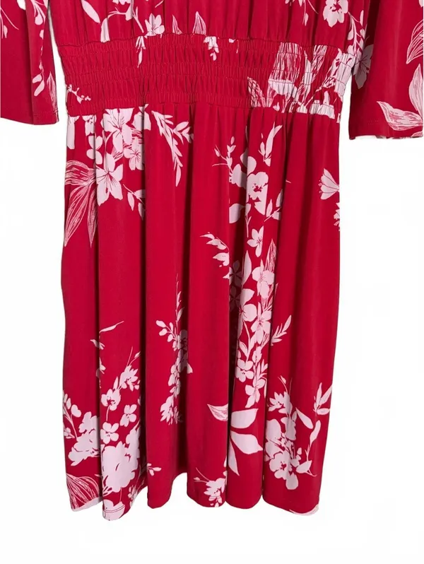 London Times Dress Size 10 Red Floral Cottage Coquette Girl Retro Tropical Flare - Image 6