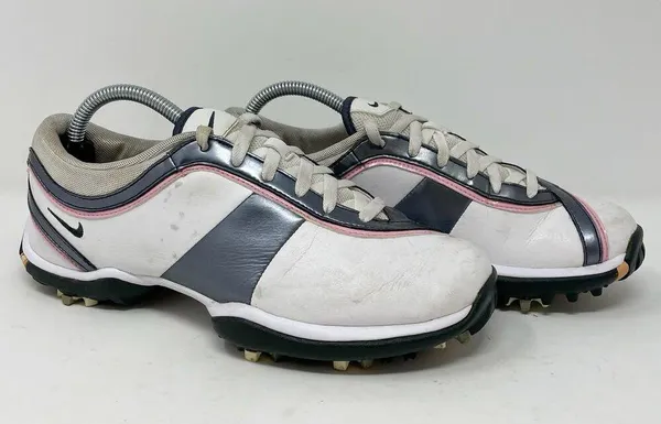 Nike White Pink Silver Leather Golf Shoes Womens Size 6 *READ* - Image 6