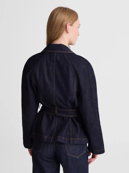 Madewell Denim Double-Breasted Crop Trench Coat Rinse Wash Rigid Size S NWT - Image 4