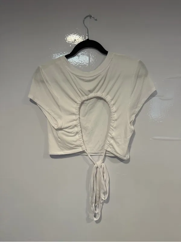 Aerie Offline White Tie-Back Ribbed Crop Top‎ - Image 3