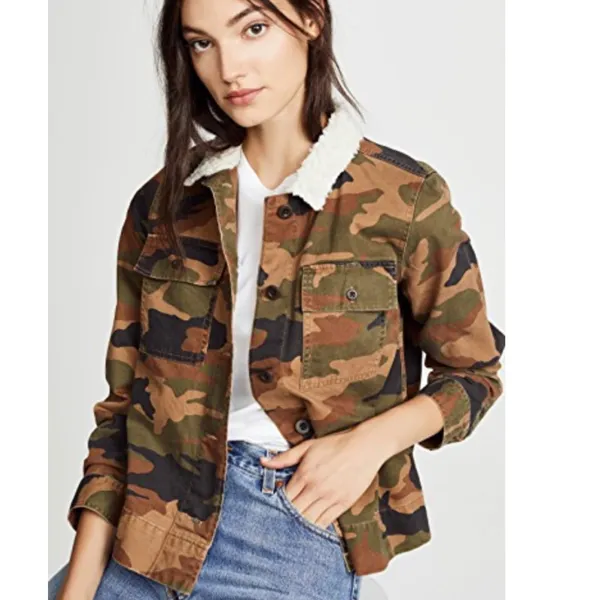 NWT Madewell Northward Camo Army Shirt Jacket Shearling Collar Cotton - Image 2