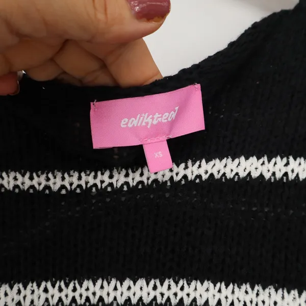 Edikted Sweater Womens XS Cropped Striped Black White Bell Sleeve Excellent - Image 2