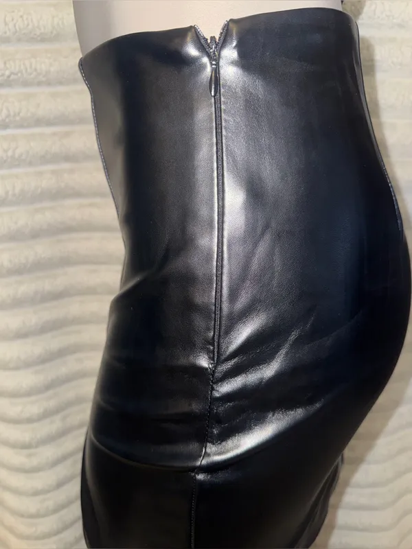 Forever 21 Black Faux Leather 2 Piece Set Corset Top + Mini Skirt S - Image 6