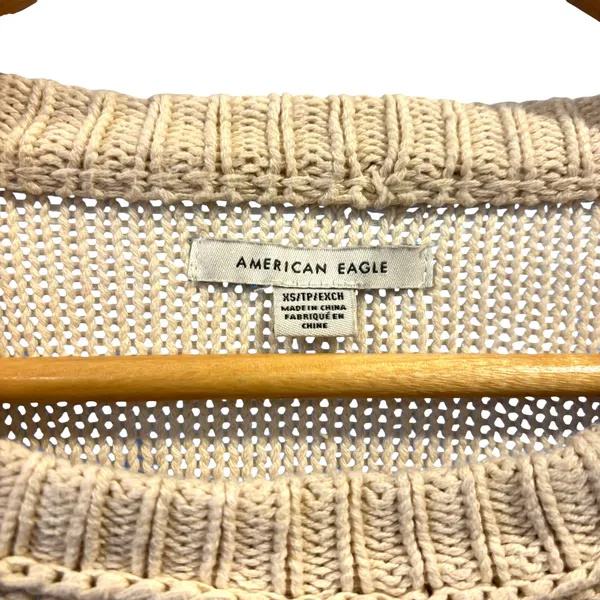 American Eagle Cropped Knit Sweater Chunky Crew Neck Cozy Neutral XS Boho - Image 5
