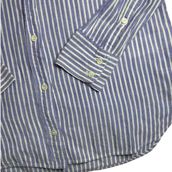 J.Crew Boy Fit Blue White Striped Button Up Shirt Size 00 Cotton Stretch - Image 8
