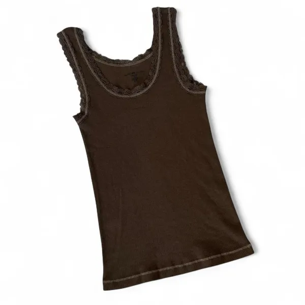 Brandy Melville Brown lace trim cotton tank top - OS - Image 4