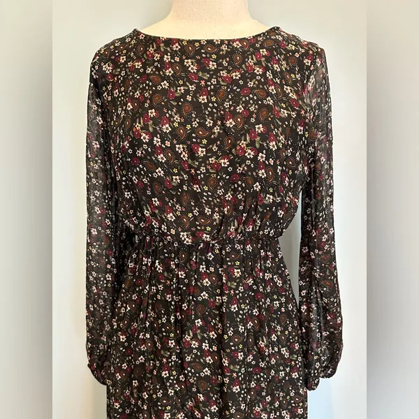 Lara Guidotti Anthropologie Floral silk blend sheer long sleeve dress size M - Image 5