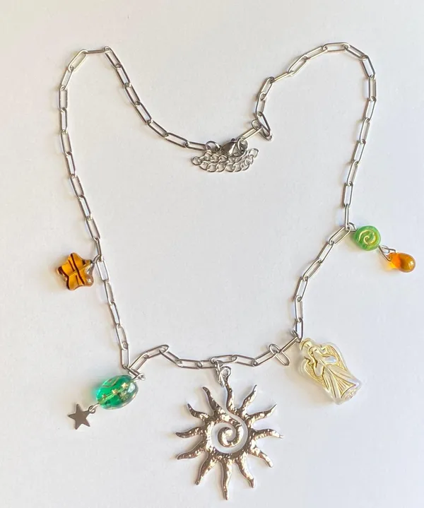 Handmade vintage cottage retro boho fairy funky style quality material mix stainless steel necklace🌞🌿 - Image 2
