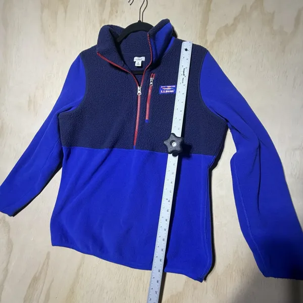 LL Bean Womens Medium Polartec Fleece Pullover Blue Navy Half Zip Chest Pocket - Image 5