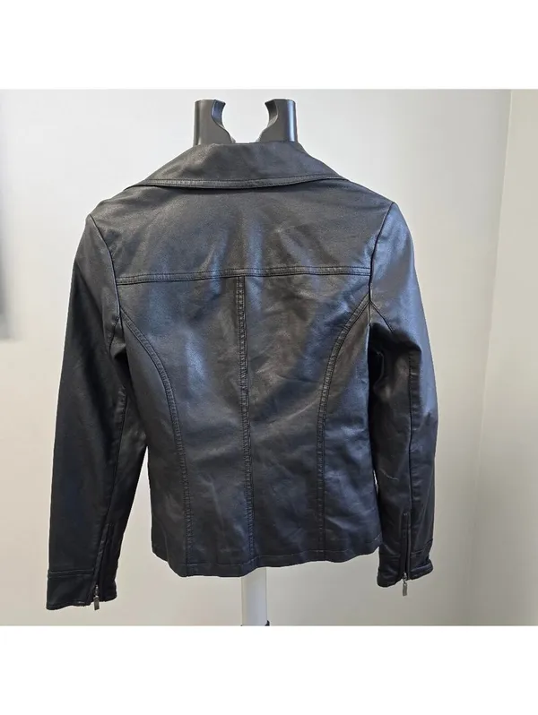 Womens Leather Coat Jacket Vegan Leather Black Size XSMALL Biker Chic Gothic - Image 3