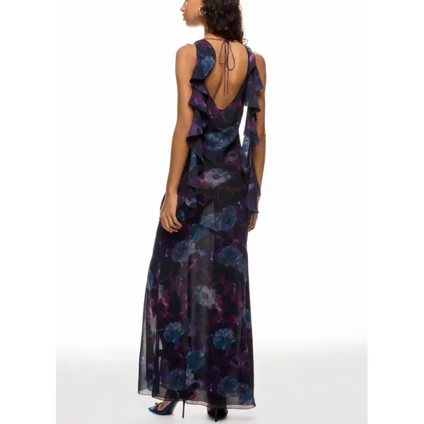 Rotate Purple Chiffon Slip Maxi Dress SIZE 2 Ruffle Formal Party Watercolor $430 - Image 3
