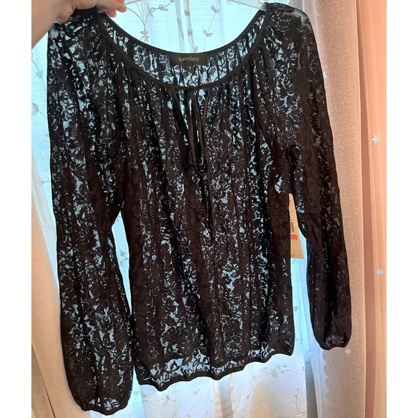 (NWT) KAREN KANE Black Floral Lace Long Sleeve Blouse - Image 4