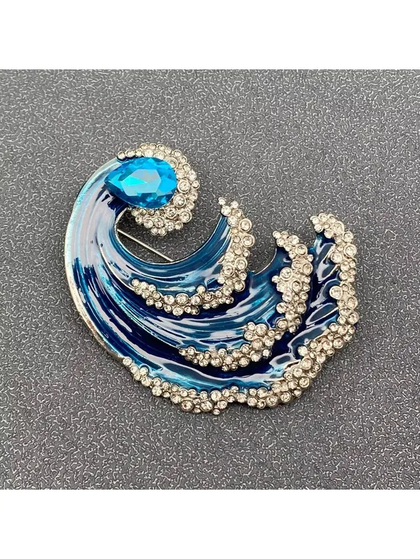 Blue Wave Rhinestone Brooch Pin - Image 2