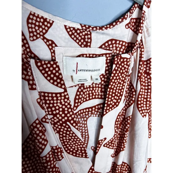 Anthropologie Somerset Maxi Dress Size XS Neutral Floral Dot Brown Cotton - Image 5