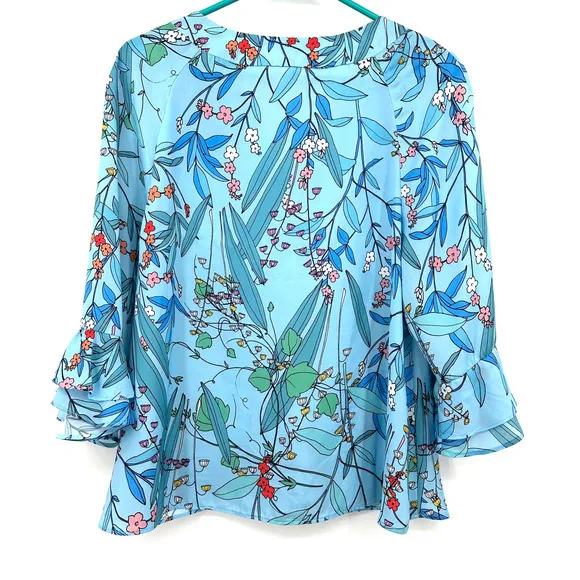 Nanette Nanette Lepore size small blouse pullover light blue‎ floral - Image 2