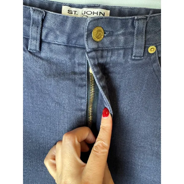 St John Jeans Women 4 Blue Medium Denim High Rise Tapered Leg Mom‎ Luxury Preppy - Image 7