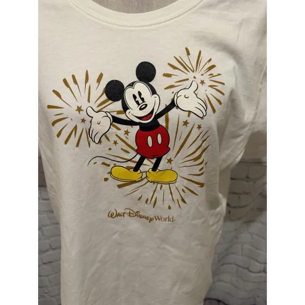 Walt Disney World Parks T-Shirt Size 1X White Graphic Mickey Mouse Fireworks - Image 2