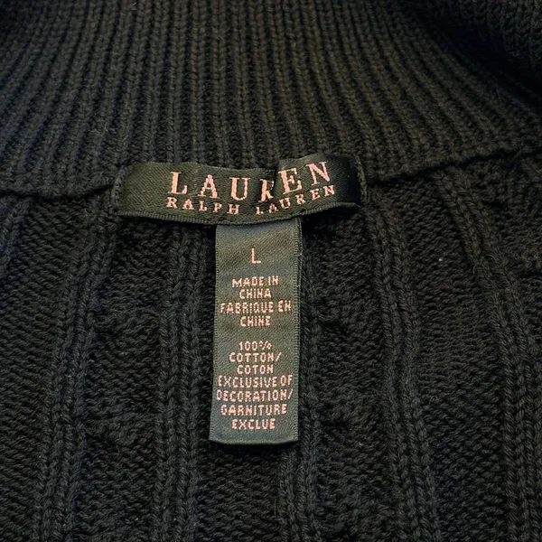 Lauren Ralph Lauren Womens Black Cable Knit Sweater Size L Full Zip Old Money - Image 8
