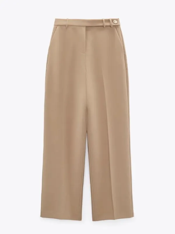 Zara High Waist Wide Leg Work Trouser Pants in Camel Brown Tan Office Size S NWT - Image 3