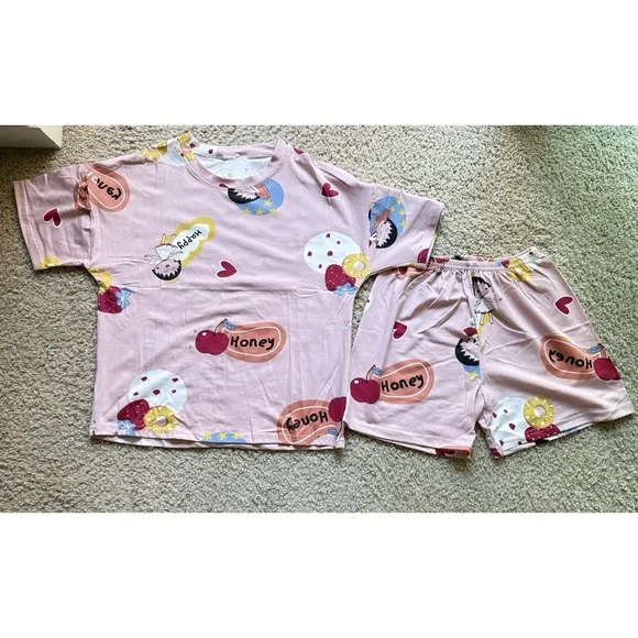 Women's Pajama Set Size S – Cute Summer T-shirt‎ and Shorts Sleepwear Lounge new - Image 2