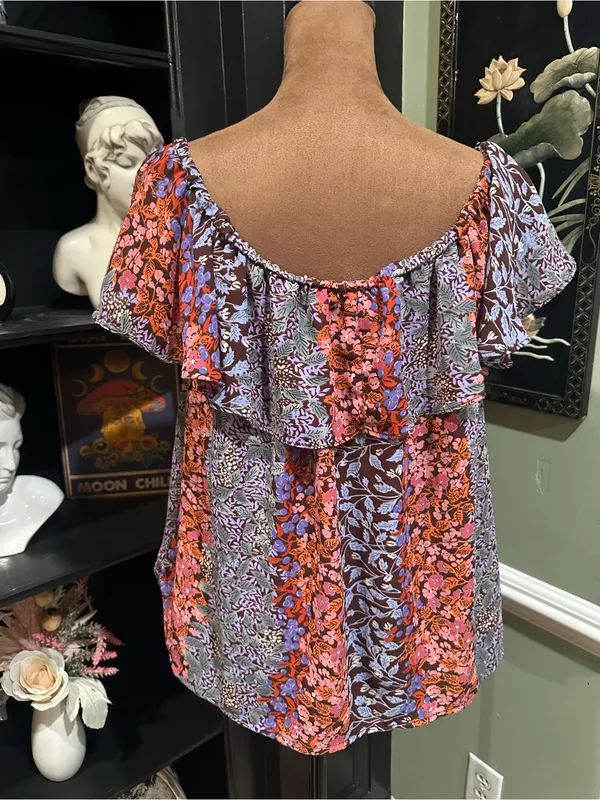 Anthropologie Maeve Floral Ruffle Off‑the‑Shoulder Blouse – Size Small - Image 6