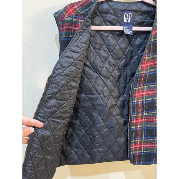 Vintage Gap Tartan‎ Plaid Quilted Puffer Best Wool Blend Size Small Holiday - Image 8