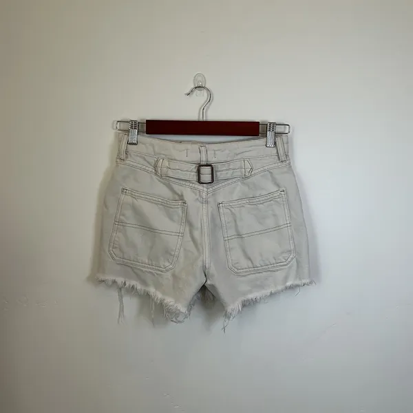 Free People We The Free Cinch Back Denim Shorts Button Fly 25 Utility Raw Hem - Image 2