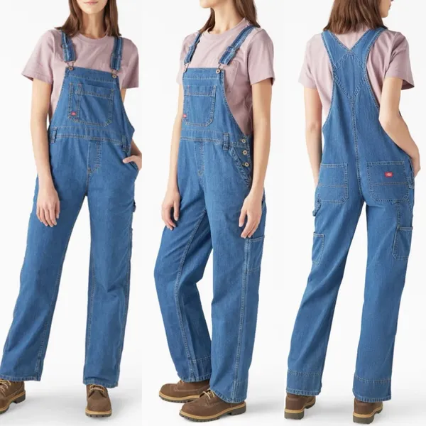 Dickies Heritage Bib Denim Overalls Medium Stone Wash Blue - Image 8