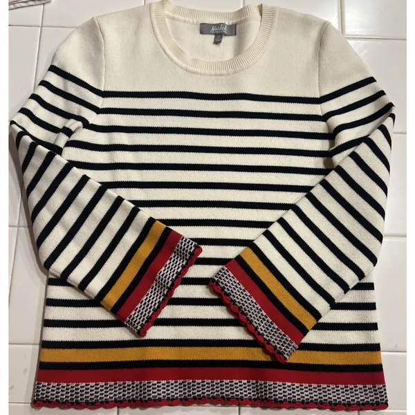 Marled Reunited Striped Crochet Hem Sweater Women's XS - Image 4