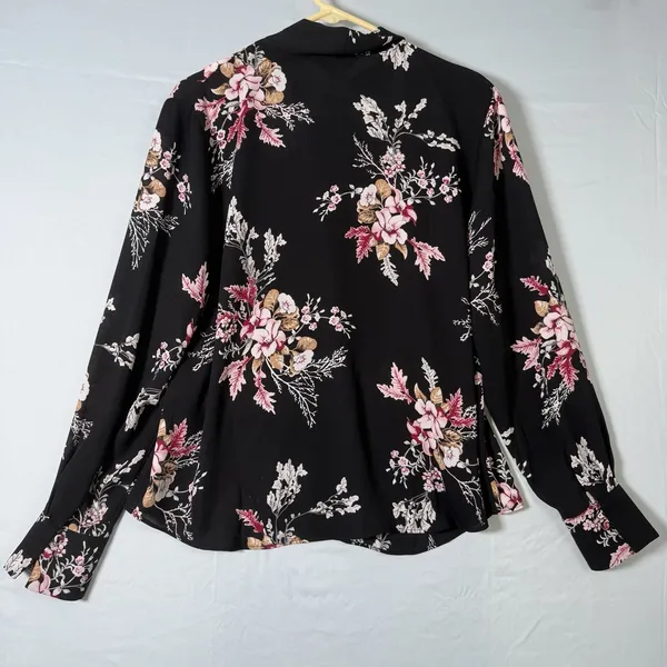 White Hose Black Market Size-L Women Blouse Black Floral Long‎ Sleeve - Image 5