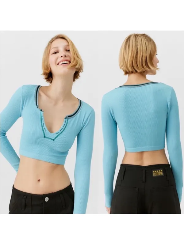 $60 NWT Urban Outfitters Out From Under Go For Gold Baby Blue Seamless Long Slee - Image 2