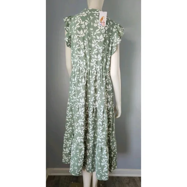 NWT Floral Midi Dress Stretch Pocket Ruffle Sleeve Flowy Boho Cottagecore MEDIUM - Image 8