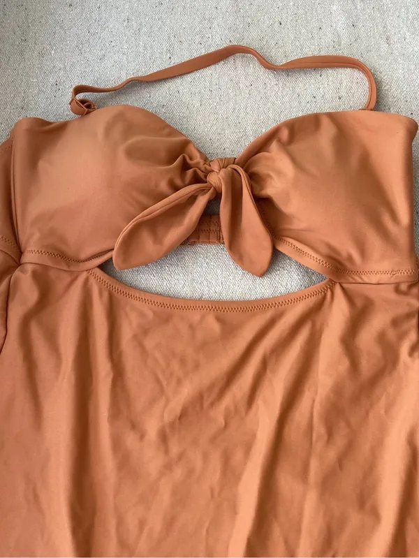 Aerie Swimsuit Copper Halter Knot Cutout One Piece Swimsuit Size Large - Image 7