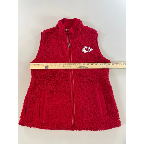 Antigua Sherpa Fleece Vest Red Womens Size L Chief Stitched Logo Full Zip - Image 4