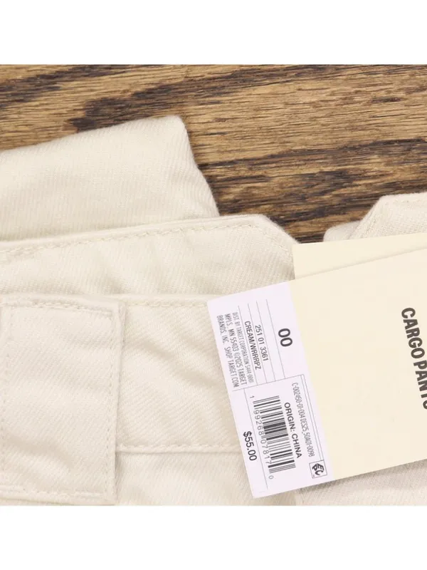 Woolrich X TGT Mid-Rise Barrel Leg Cargo Denim Jeans Pants Cream Off White 00 - Image 7