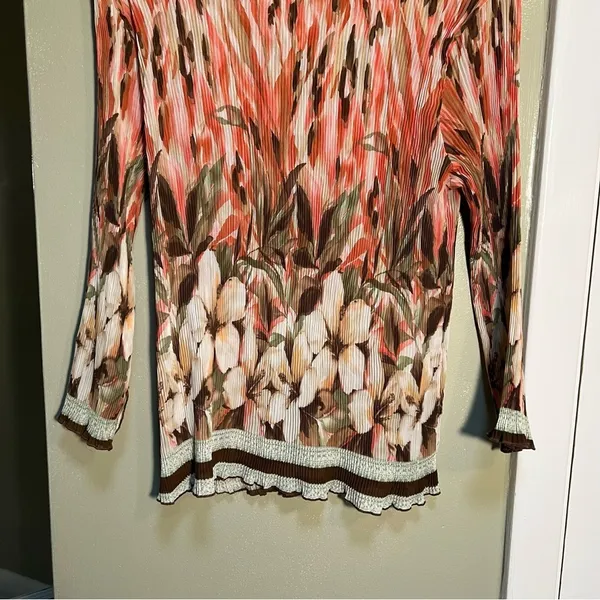 Nicola‎ Women's Size Large Pleated Plisse Blouse Brown Pink Abstract Floral - Image 7