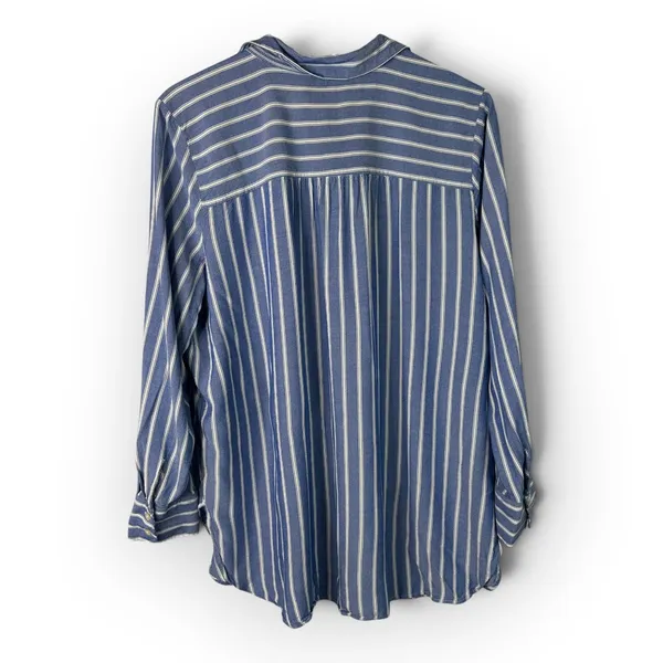 LOFT Striped Button Down Top Size L Blue White Long Sleeve Boho Coastal Nautical - Image 2