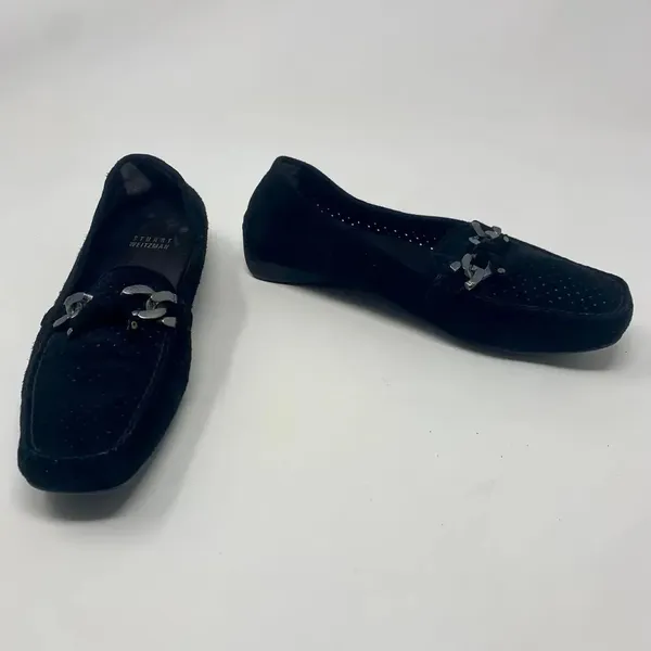 Stuart Weitzman‎ Black Suede Perforated Loafers - Image 4