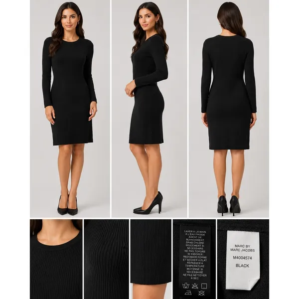 Marc by Marc Jacobs‎ Black Ribbed Long Sleeve Sweater Dress M4004574 Womens - Image 3