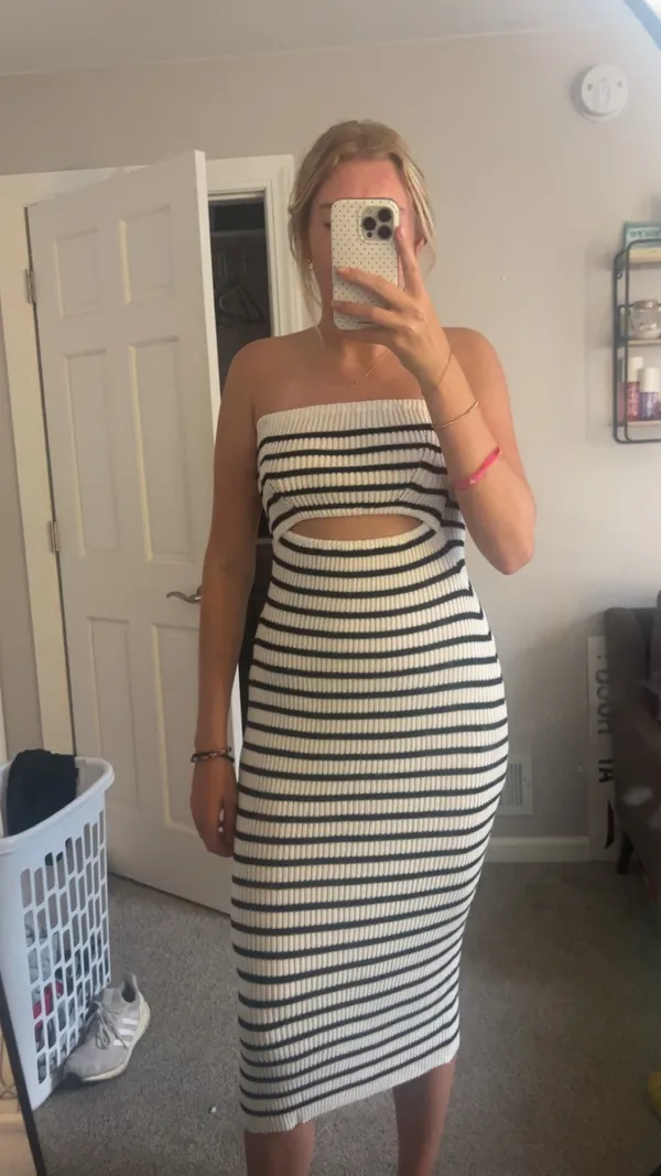 White and black striped dress Multiple - Image 2