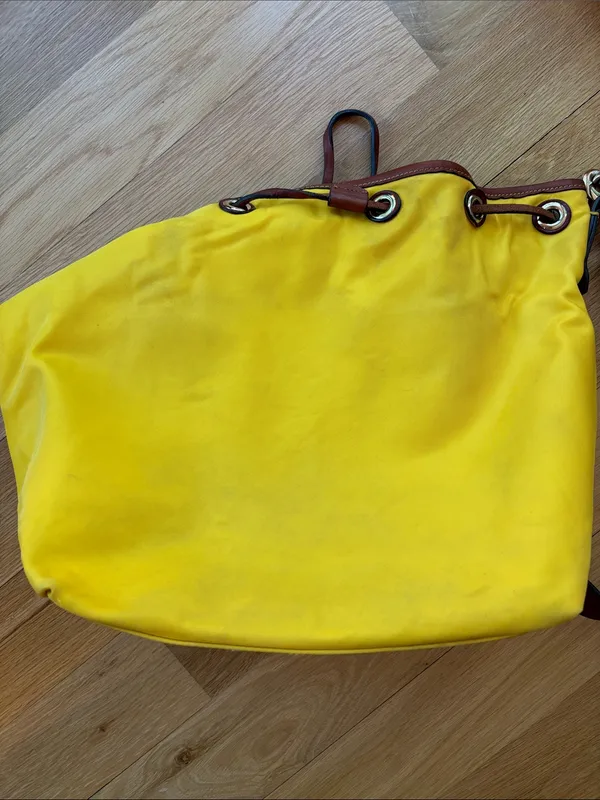 Vtg Dooney & Bourke Wayfarer Purse Yellow Nylon Leather Shoulder Bag - Image 6