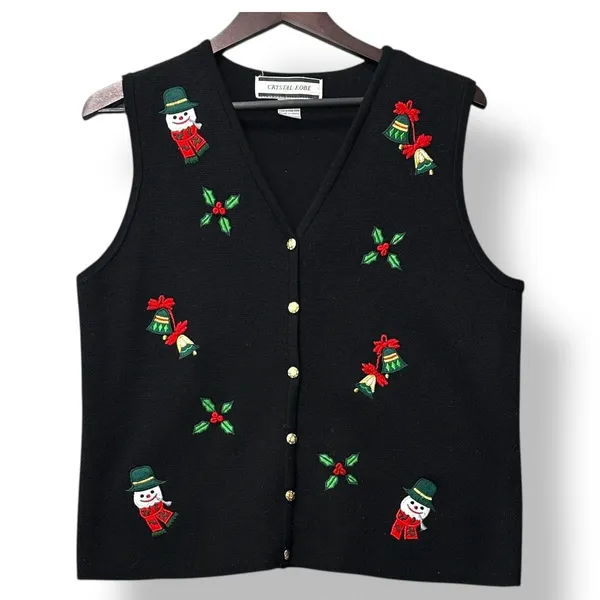 Vtg Crystal Kobe Womens Christmas Sweater Vest XL Holiday Snowman Embroidered - Image 2