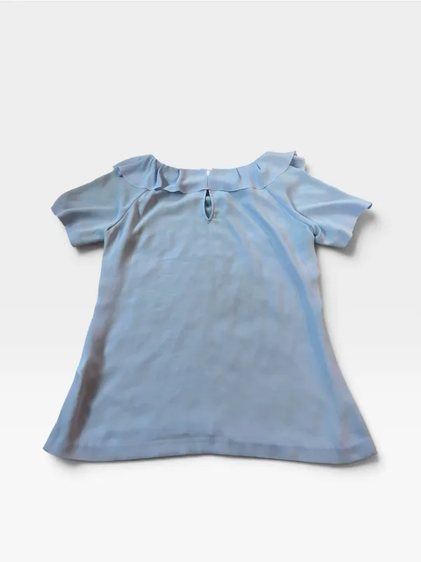 Banana Republic Pale Blue Ruffle-Trim Short Sleeve Blouse - Image 5