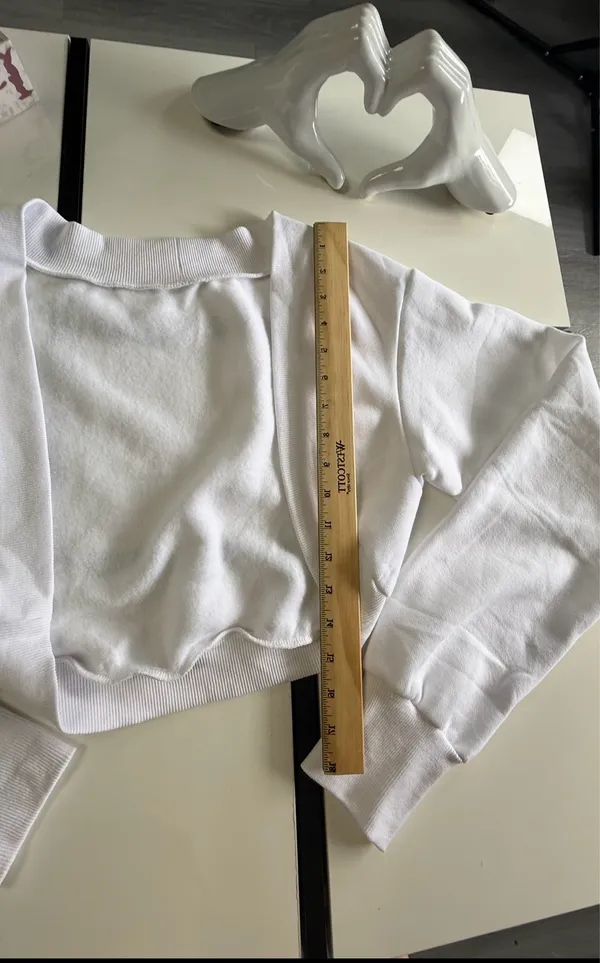 White Cropped Open-Front Shrug Sweatshirt with Thumbholes - Size S - Image 9