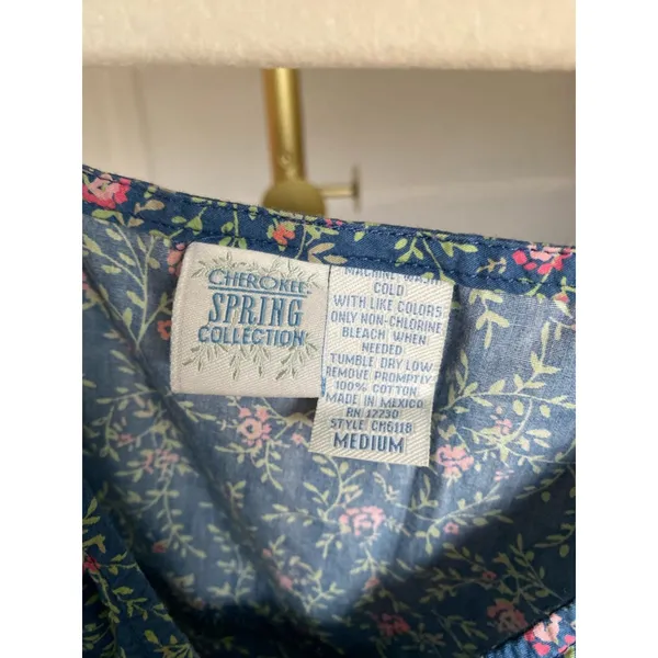 Vintage Cherokee Cotton Cottagecore Dress Midi Ditsy Floral Blue Romantic Spring - Image 8