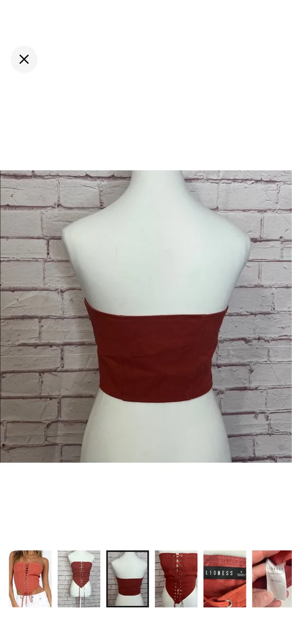 Lioness Russet Lace Up Strapless Corset Top Like New Small. 100% Cotton. No stretch. Like a bra top. Gorgeous item. 14” bust but can adjust wider with laces. 13” long front 7” long back - Image 3